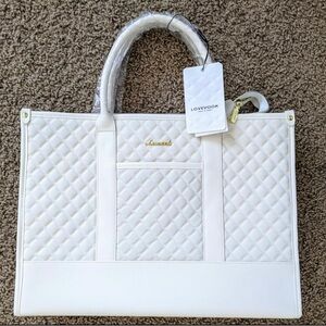 White Faux Leather Quilted Tote Bag
